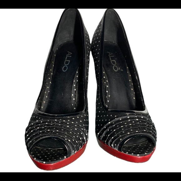 Aldo blAck and white polka dot open toe shoes - Picture 6 of 12